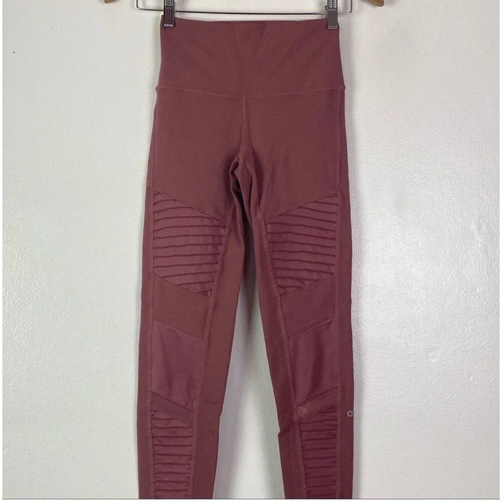Alo Yoga Women's High-Waist Mesh Mauve Pink Moto Leggings SZ XS